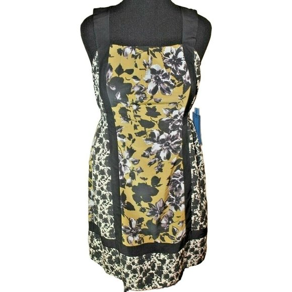 SIMPLY VERA Wang Women's Dress Medium Sleeveless Sheath Yellow Black Floral New - Picture 1 of 12
